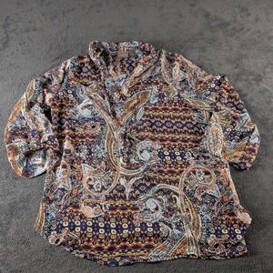 Chico's Additions Women's Paisley Blouse Size 0 (S) Blue/Multicolor 3/4 Sleeve